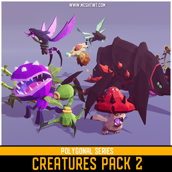 Polygonal Creatures Pack 2 Mesh Tint Shop3DSA Unity3D Game Low Poly Download 3D Model