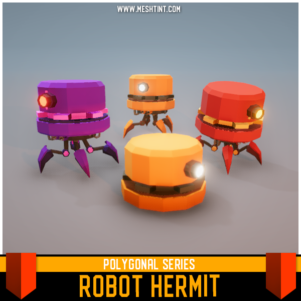 Polygonal - Robot Hermit Mesh Tint Shop3DSA Unity3D Game Low Poly Download 3D Model