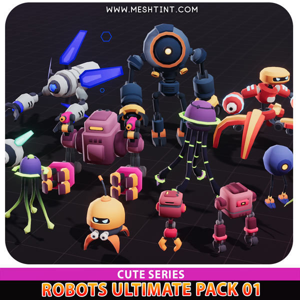 Robots Ultimate Cute Meshtint 3d model unity low poly game sci fi science fiction evolution NFT