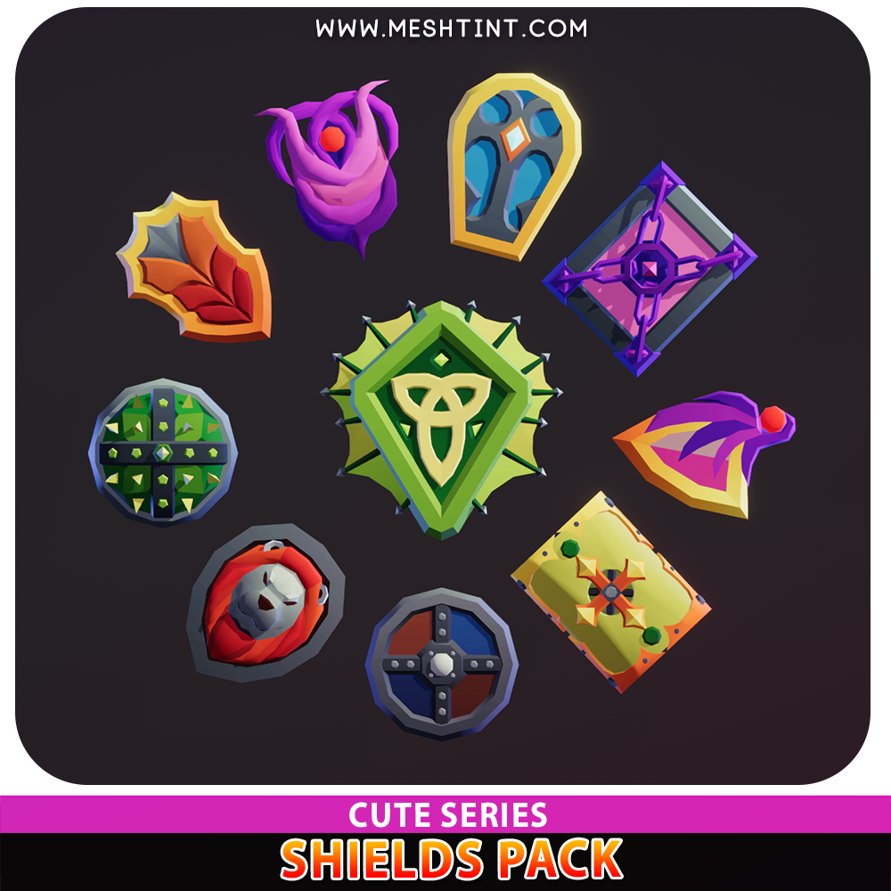 Meshtint 3d model unity low poly game fantasy shield weapon swords knight paladin modular customize