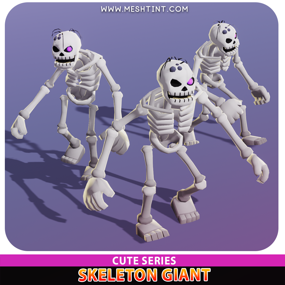 Skeleton Giant Cute Meshtint 3d model unity low poly game evolution evolve halloween cementry