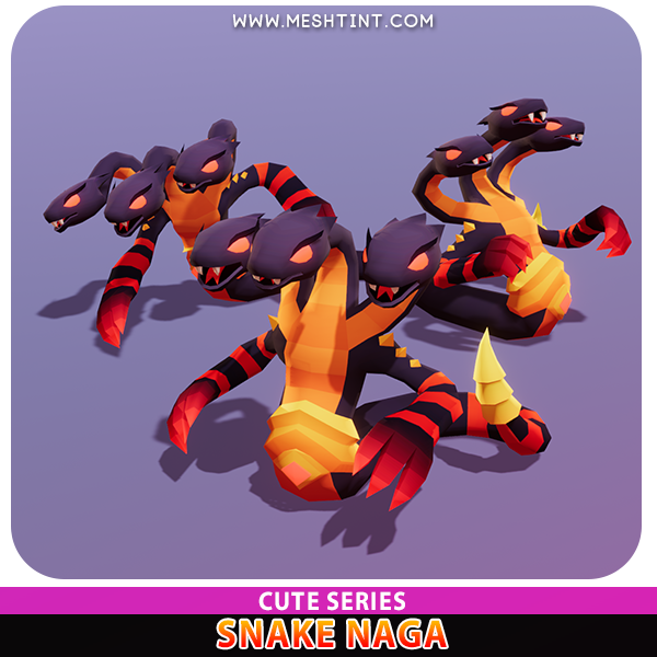 Snake Naga Cute Hydra Meshtint 3d model unity low poly game fantasy creature monster boss