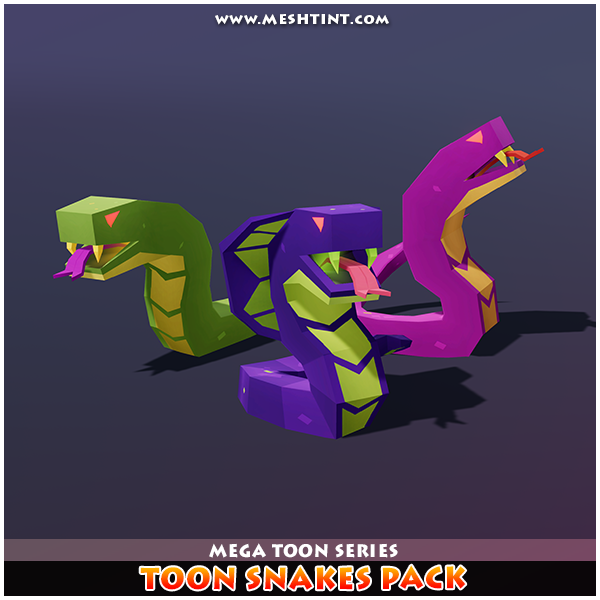 Toon Snakes Pack 1.1 Mesh Tint Shop3DSA Unity3D Game Low Poly Download 3D Model