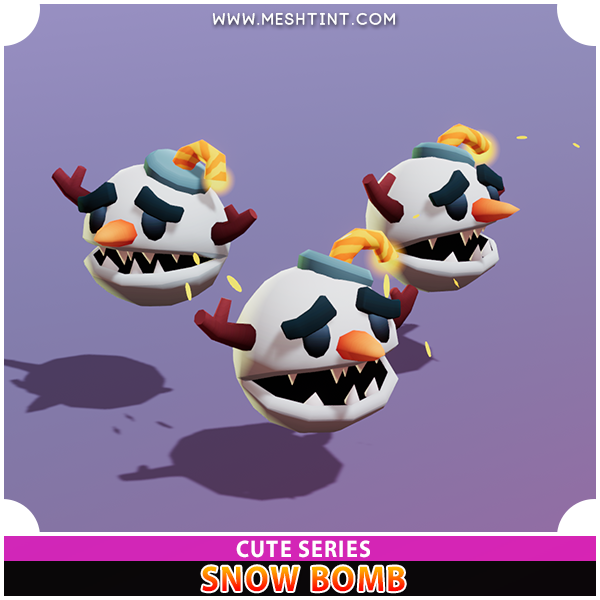 Snow Bomb Cute Meshtint 3d model unity low poly game fantasy creature monster bomberman ice snowman