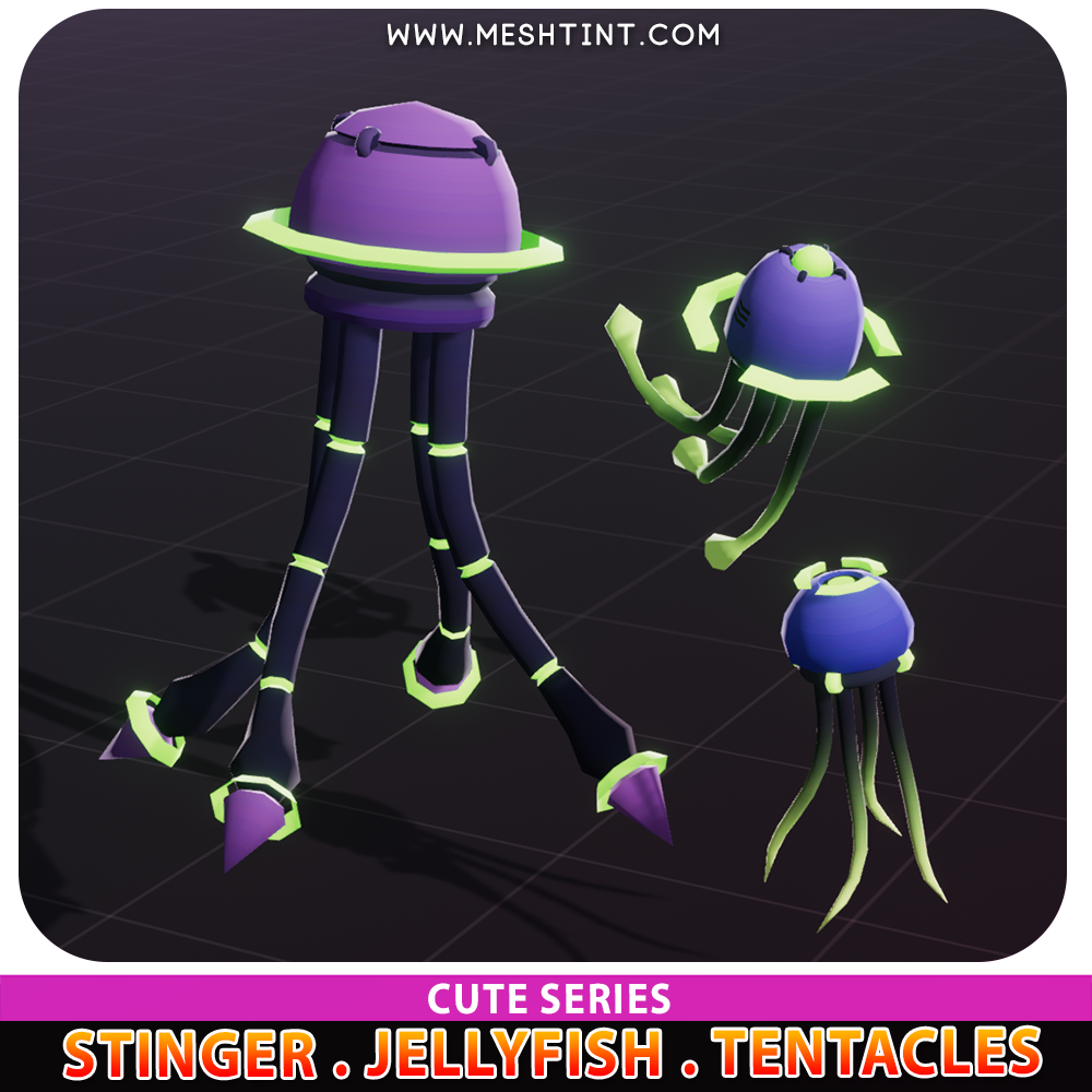 Stinger Jellyfish Tentacles Robot Meshtint 3d model unity low poly game sci fi science fiction NFT