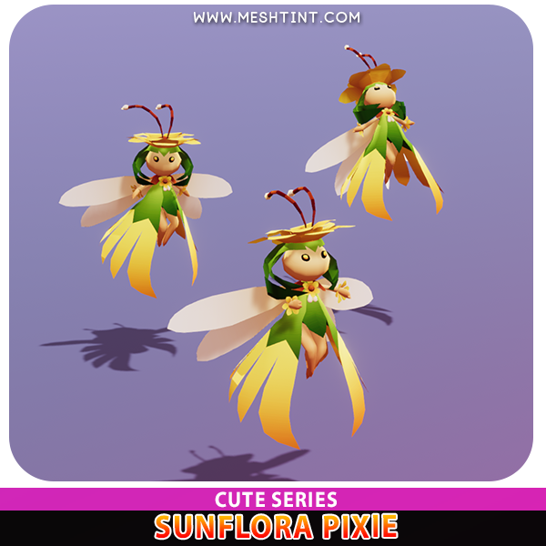 Sunflora Pixie Cute Sunflower Fairy Meshtint 3d model unity low poly game fantasy creature monster