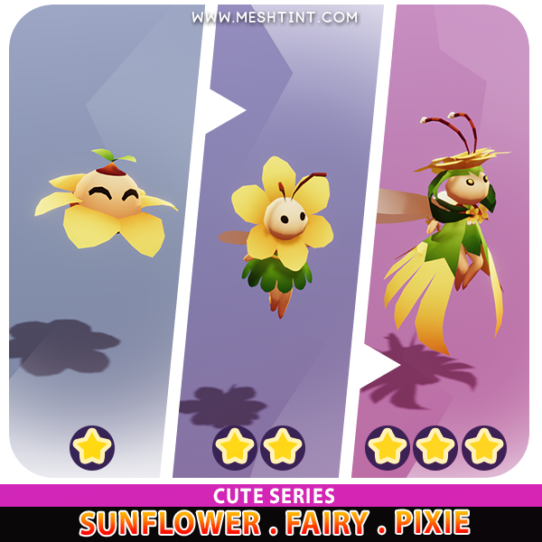 Sunflower Fairy Pixie Evolution Cute Meshtint 3d model unity low poly game fantasy creature monster