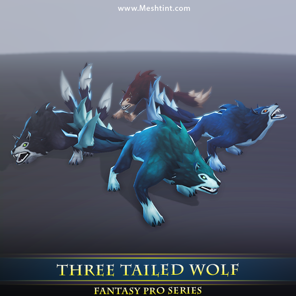 Three Tailed Wolf 1.1 Mesh Tint Shop3DSA Unity3D Game Low Poly Download 3D Model