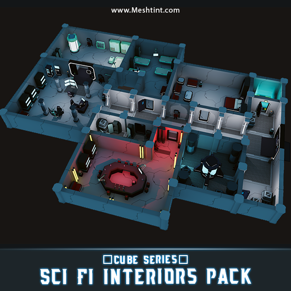 CUBE - Sci Fi Interiors Pack Mesh Tint Shop3DSA Unity3D Game Low Poly Download 3D Model