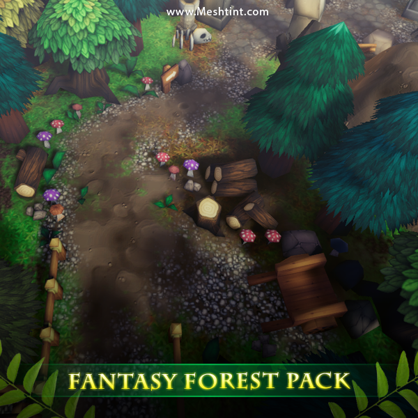 Top Down Fantasy Forest Pack Mesh Tint Shop3DSA Unity3D Game Low Poly Download 3D Model