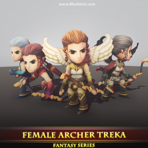 Female Archer Treka Mesh Tint Shop3DSA Unity3D Game Low Poly Download 3D Model