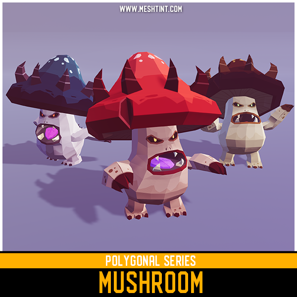 Polygonal Mushroom Mesh Tint Shop3DSA Unity3D Game Low Poly Download 3D Model