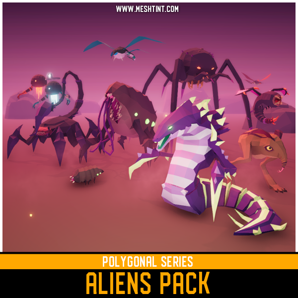 Polygonal Aliens Pack Mesh Tint Shop3DSA Unity3D Game Low Poly Download 3D Model