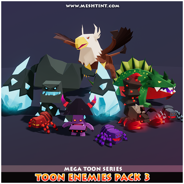 Toon Enemies Pack 3 Mesh Tint Shop3DSA Unity3D Game Low Poly Download 3D Model