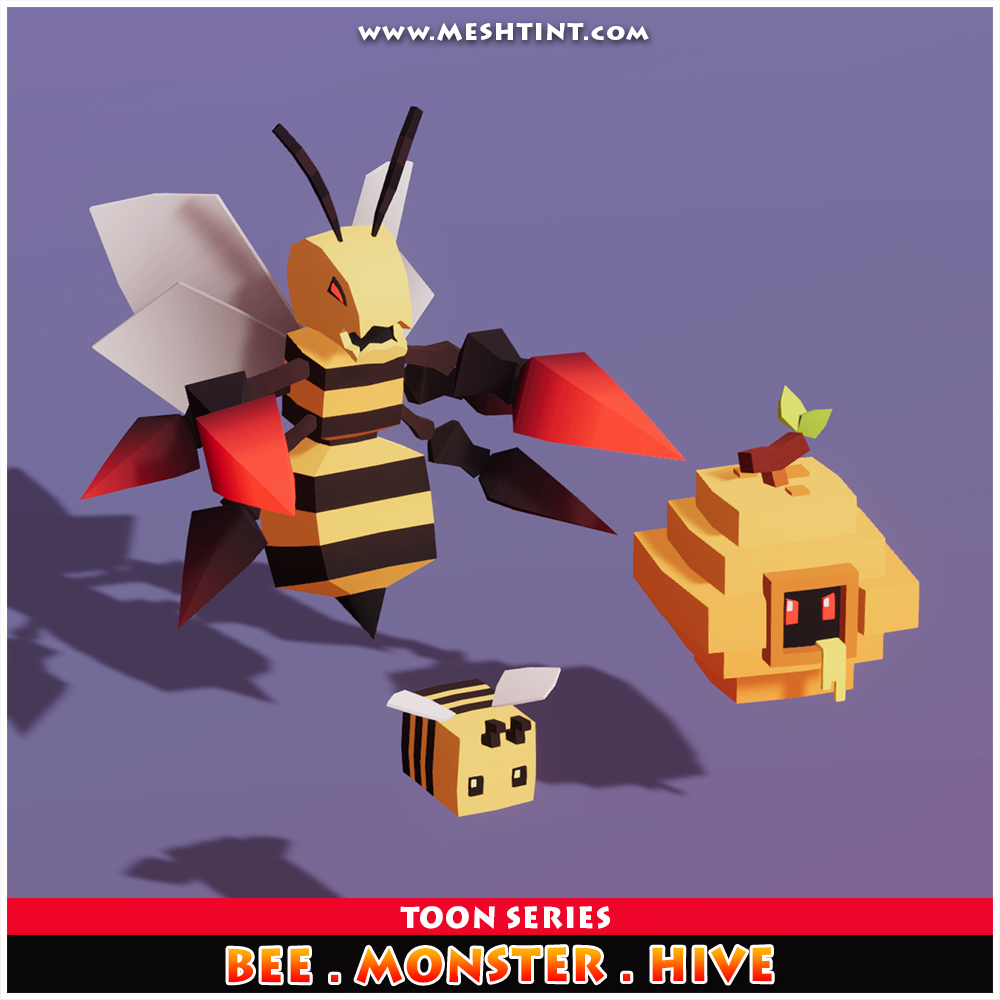 Bee Monster Hive Meshtint 3d model unity low poly game fantasy creature evolution Pokemon insect
