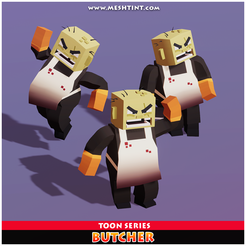 Butcher Toon Humanoid Mecanim Meshtint 3d model character unity low poly game halloween kitchen