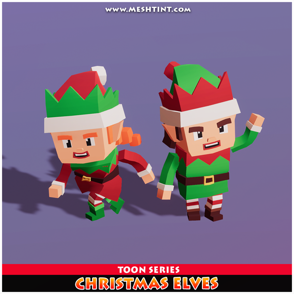 Christmas Elves Toon Meshtint 3d model character unity low poly game xmas man boy girl woman cartoon