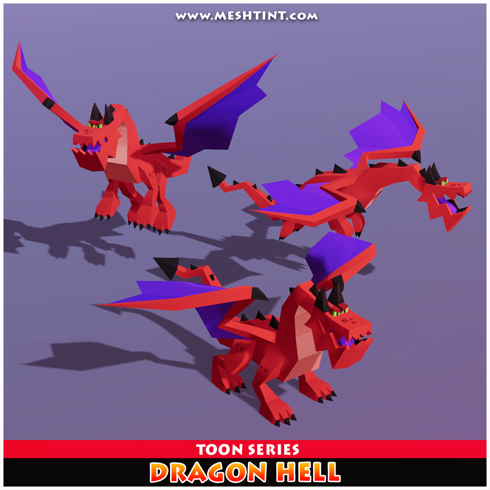 Dragon Hell Toon Meshtint 3d model unity low poly game fantasy creature monster evolution Pokemon 