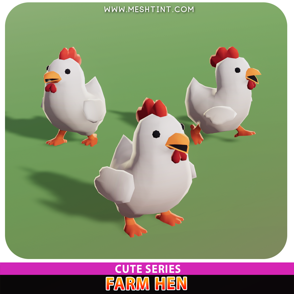 Farm Hen Cute Meshtint 3d model unity low poly game monster chicken rooster chick farm village