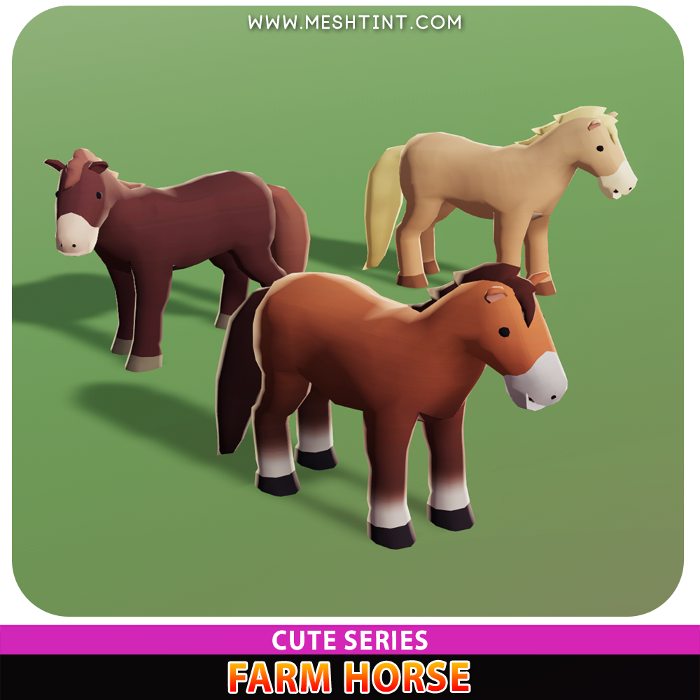 Farm Horse Cute Meshtint 3d model unity low poly game zoo animals animal village cow cattle rpg