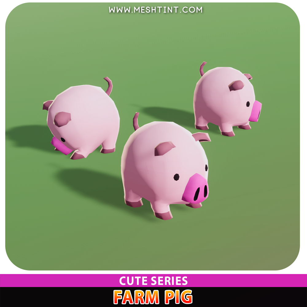 Farm Pig Cute Meshtint 3d model unity low poly game village farming animal zoo