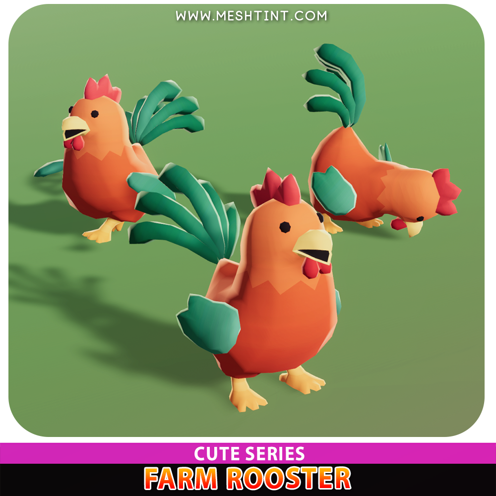 Farm Rooster Cute Meshtint 3d model modular character unity low poly game chicken hen chick farm