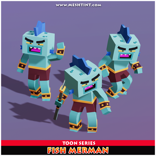Fish Merman Toon  Humanoid Mecanim Meshtint 3d model character unity low poly game fantasy monster 