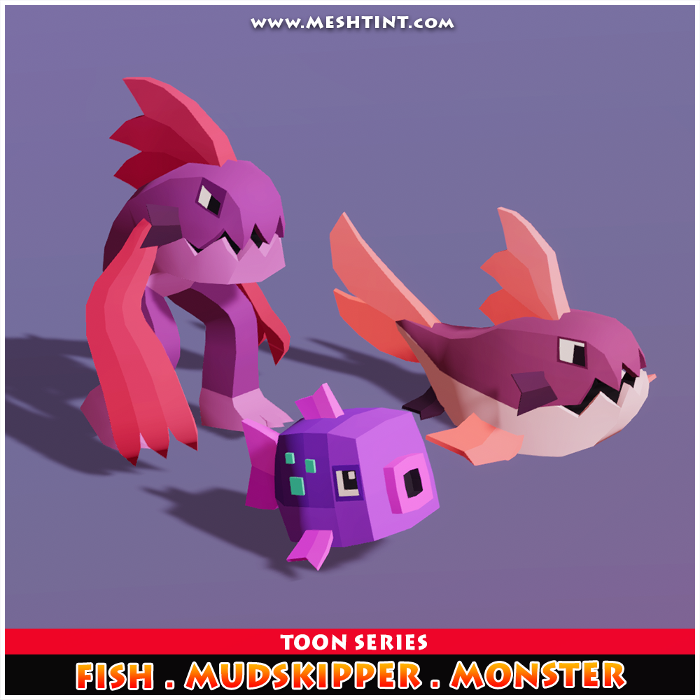 Fish Mudskipper Toon Meshtint 3d model unity low poly game fantasy monster evolution Pokemon 