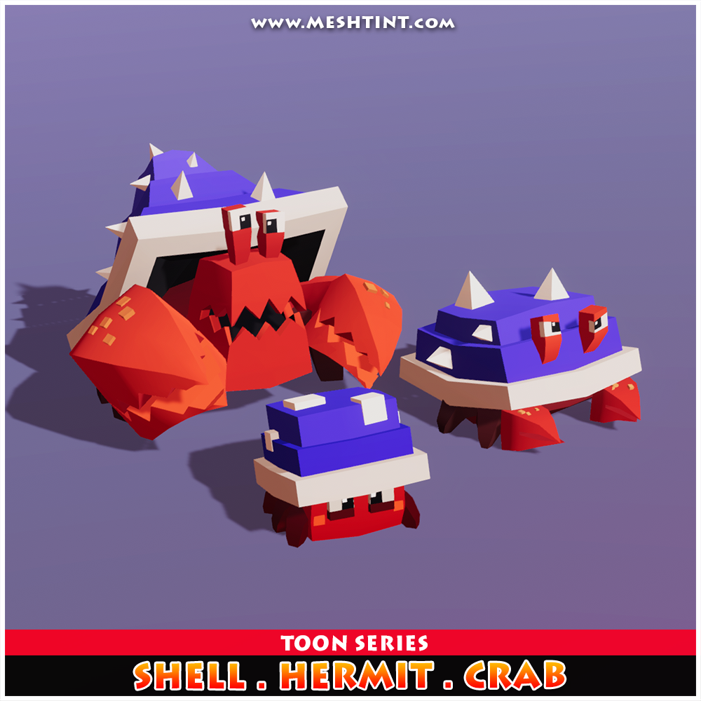 Shell Hermit Crab Evolution Toon Meshtint 3d model unity low poly game fantasy creature Pokemon 