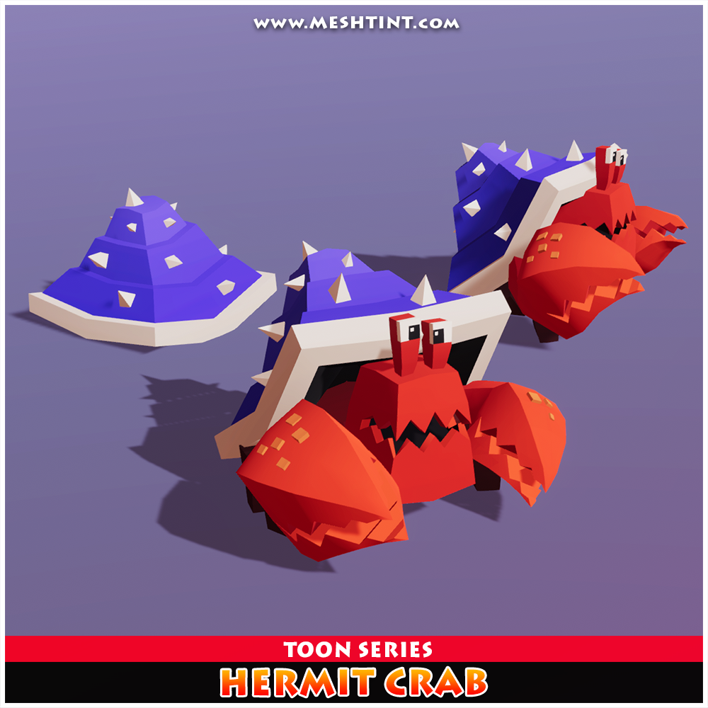 Hermit Crab Toon Meshtint 3d model unity low poly game fantasy monster evolution Pokemon sea ocean