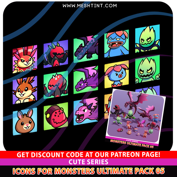 Icons Monsters Ultimate 05 Cute Meshtint 3d model unity low poly game fantasy evolution Pokemon 