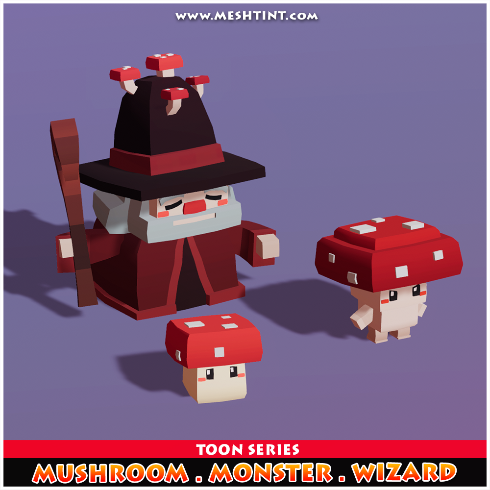 Mushroom Monster Wizard Toon Meshtint 3d model unity low poly game fantasy evolution Pokemon 