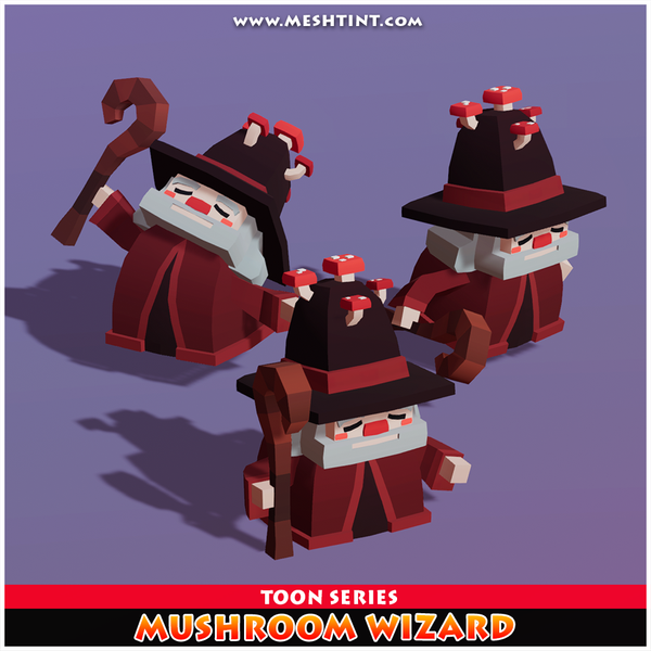 Mushroom Wizard Toon Meshtint 3d model unity low poly game fantasy mage evolution Pokemon 