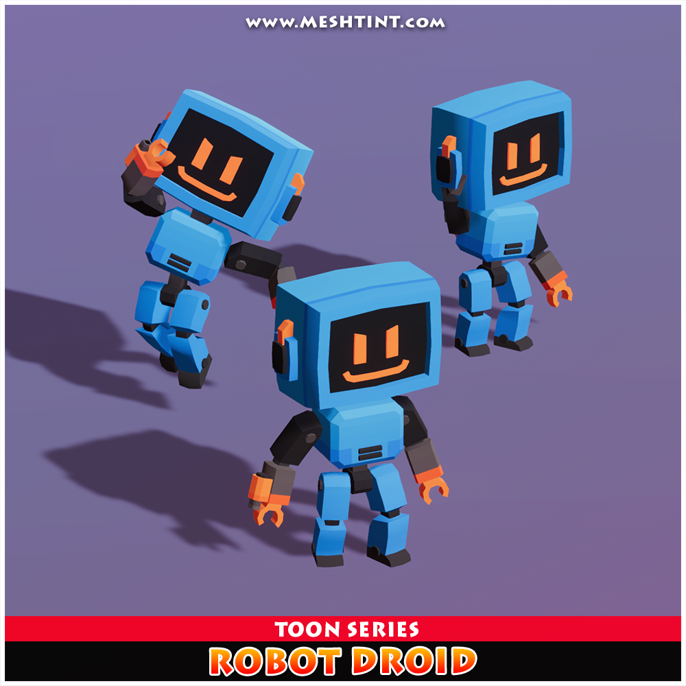 Robot Droid Toon Humanoid Mecanim Meshtint 3d model character unity low poly game sci fi