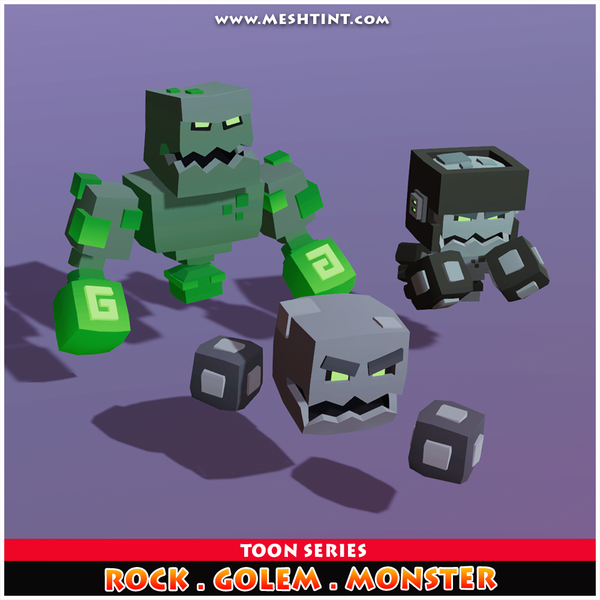 Rock Golem Toon Meshtint 3d model unity low poly game fantasy creature monster evolution Pokemon 