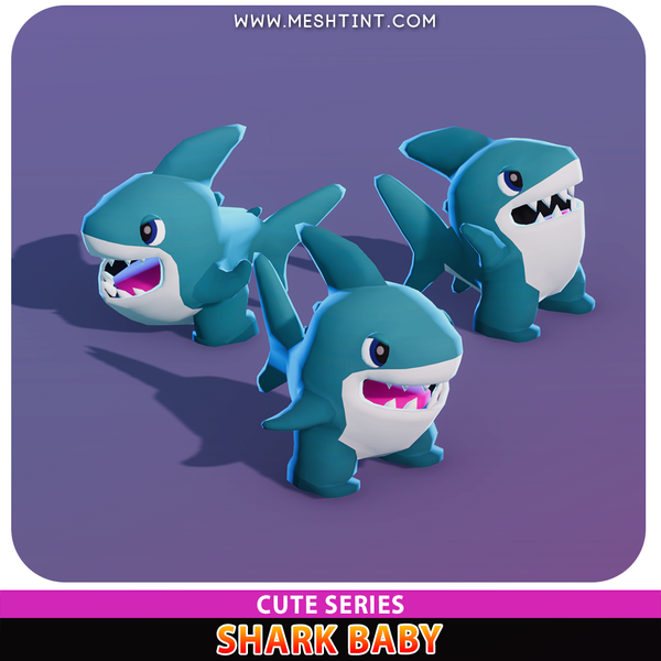 Shark Baby Cute Series Meshtint 3d model modular character unity low poly game monster Pokemon