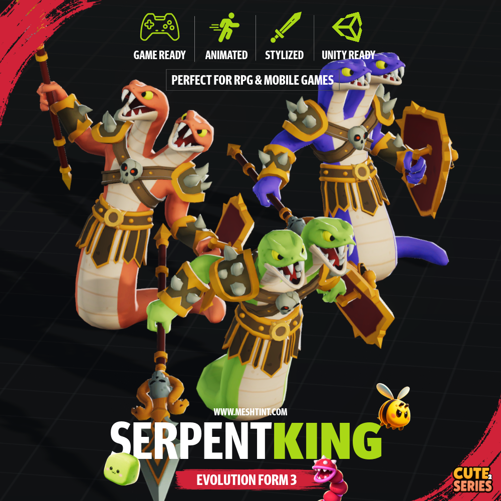 Serpent Snake King Mecanim Meshtint 3d model unity game fantasy creature monster RPG MMORPG dungeon