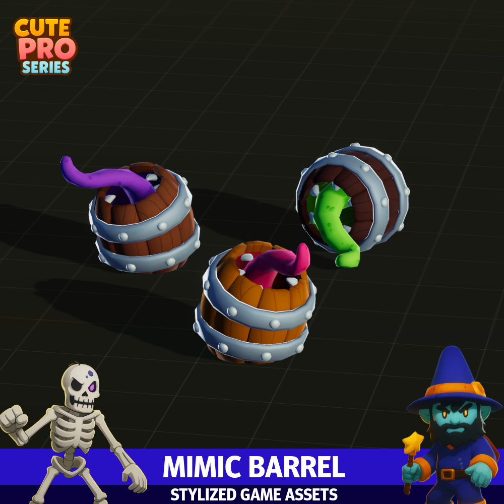 Mimic Barrel Meshtint 3d model unity low poly game fantasy creature monster evolution dungeon