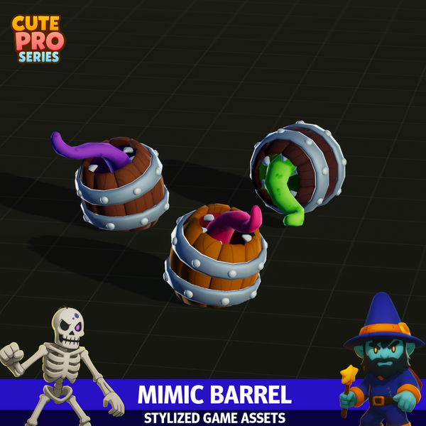 Mimic Barrel Meshtint 3d model unity low poly game fantasy creature monster evolution dungeon