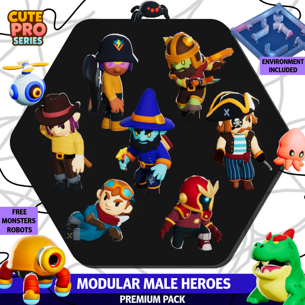 Modular Male Heroes Meshtint 3d model character unity low poly game fantasy stylized cute unreal fab