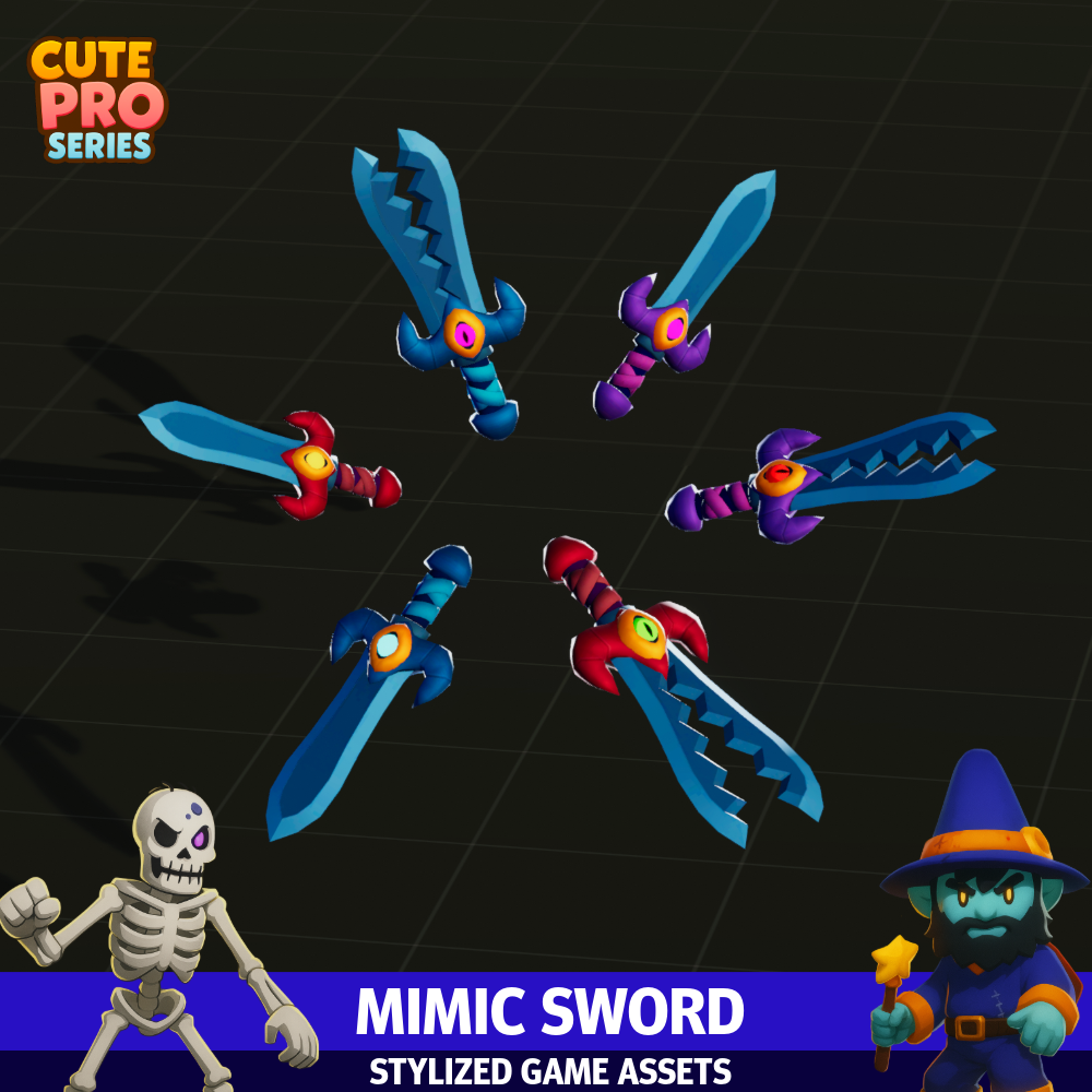 Mimic Sword Cute Meshtint 3d model unity low poly game fantasy monster evolution Pokemon weapon