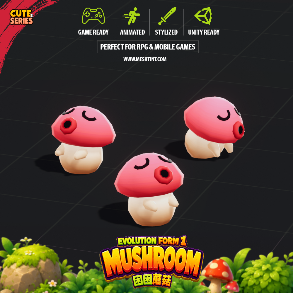 Mecanim Meshtint 3d model character unity low poly game fantasy creature monster mushroom plant