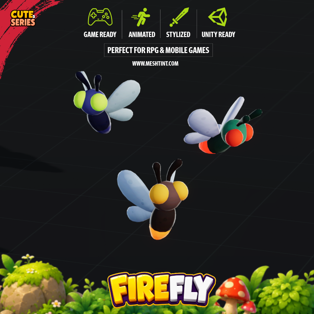 Firefly Mecanim Meshtint 3d model unity low poly game fantasy creature monster insect bug dungeon