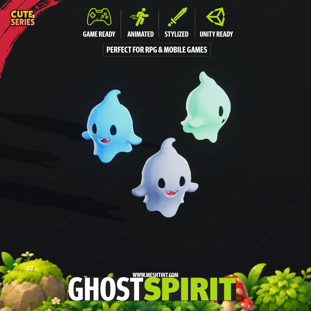 Ghost Spirit Mecanim Meshtint 3d model unity low poly game fantasy creature monster rpg halloween