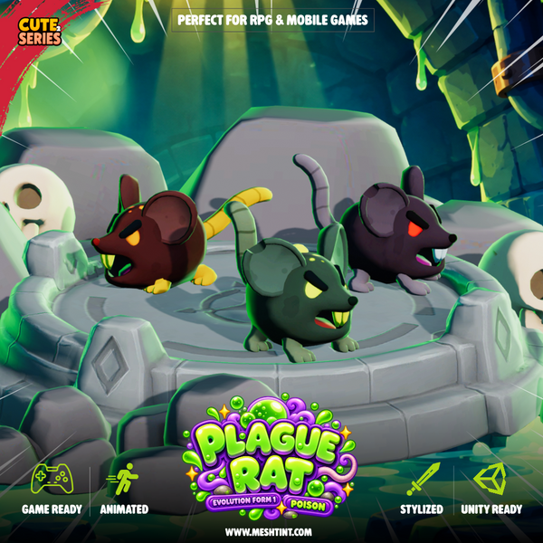Meshtint Plague Rat 3D rodent monster in green, brown and purple color variations