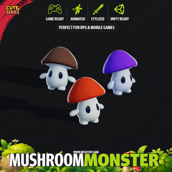 Mushroom Monster Mecanim Meshtint 3d model unity low poly game fantasy creature monster rpg