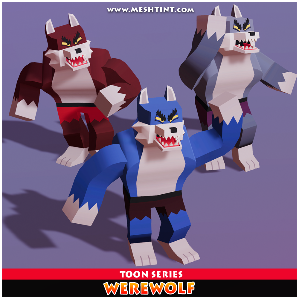 Werewolf Toon Humanoid Mecanim Meshtint 3d model character unity low poly game animal Halloween wolf