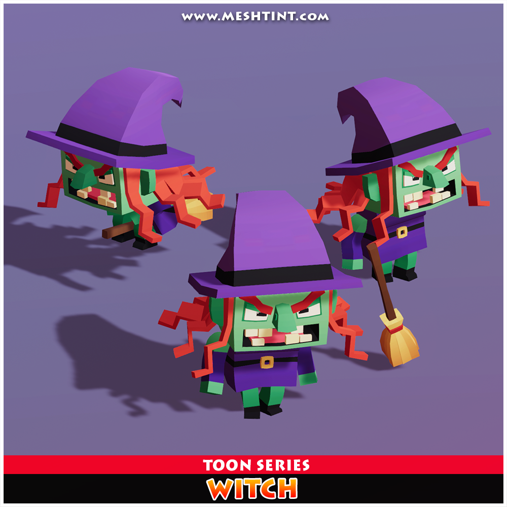Witch Toon Humanoid Mecanim Meshtint 3d model character unity low poly game fantasy Halloween Horror