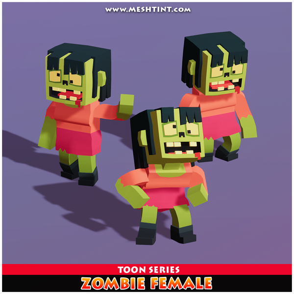 Zombie Female Toon Humanoid Mecanim Meshtint 3d model unity low poly game halloween cemetery