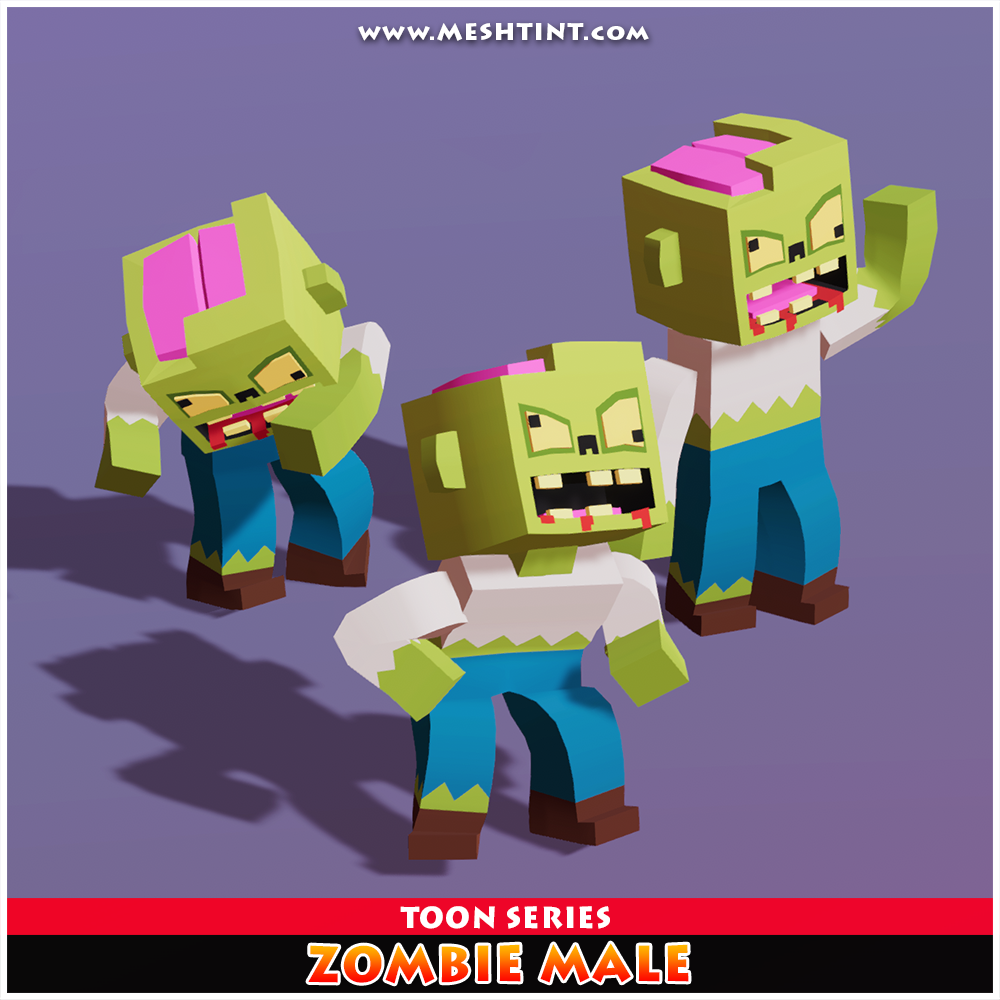 Zombie Male Toon Humanoid Mecanim Meshtint 3d model character unity low poly game Halloween undead